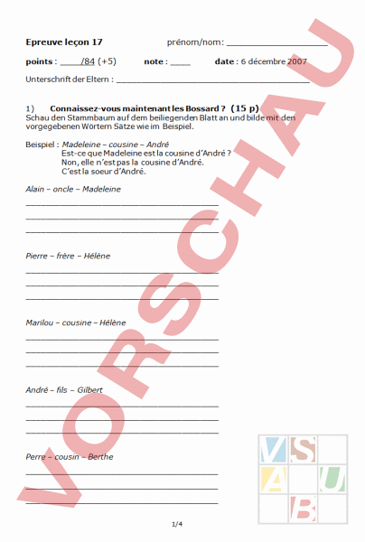 Arbeitsblatt Epreuve Lecon 17 Bienvenue Franzosisch Grammatik