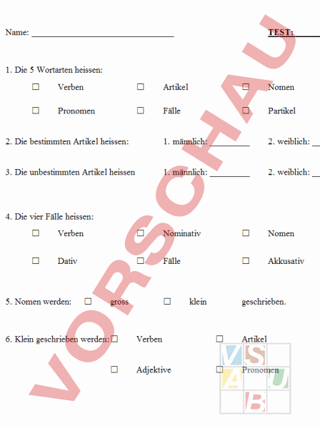 Arbeitsblatt: test zu wortarten - allgemein/nomen/pronomen - Deutsch ...