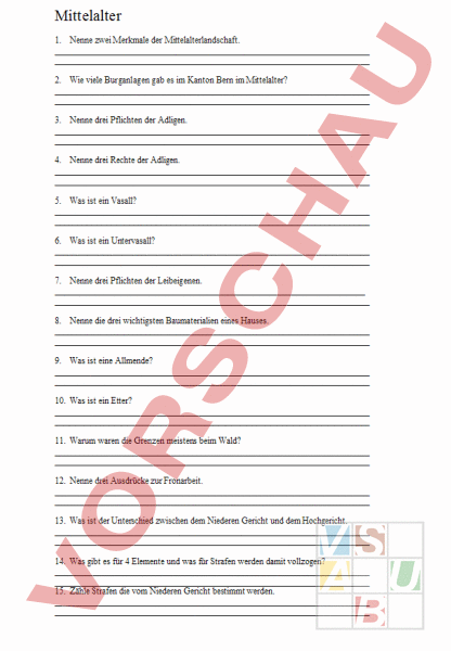 Arbeitsblatt: Test - Geschichte - Mittelalter
