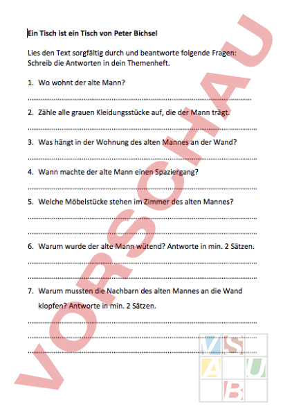 Peter Bichsel Ein Tisch Ist Ein Tisch Inhaltsangabe Arbeitsblatt: Ein Tisch ist ein Tisch - Deutsch - Textverständnis