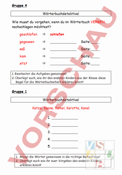 Arbeitsblatt: Wörterbuch-Gruppenarbeitsaufgaben - Deutsch - Rechtschreibung