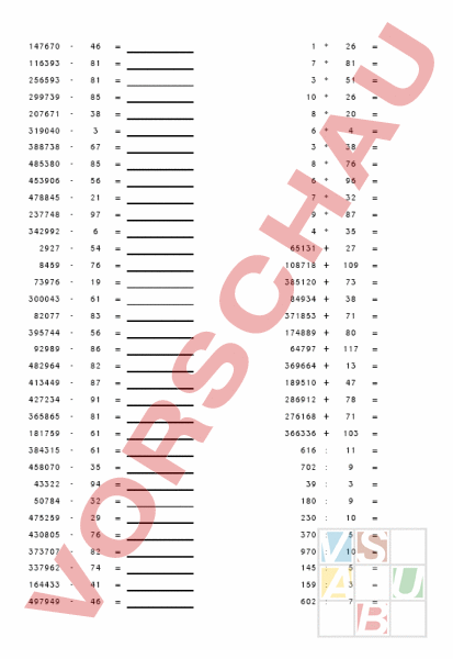 Arbeitsblatt: Plus Minus Mal - Mathematik - Subtraktion