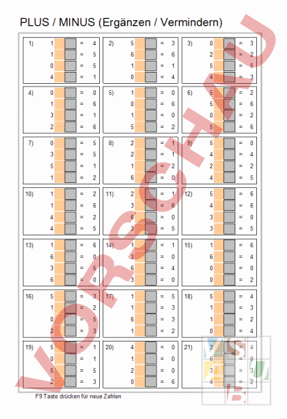 Arbeitsblatt: Plus_Minus bis 6 - Mathematik - Zahlenbereiche