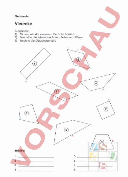Arbeitsblatt: Vierecke - Geometrie - Körper / Figuren
