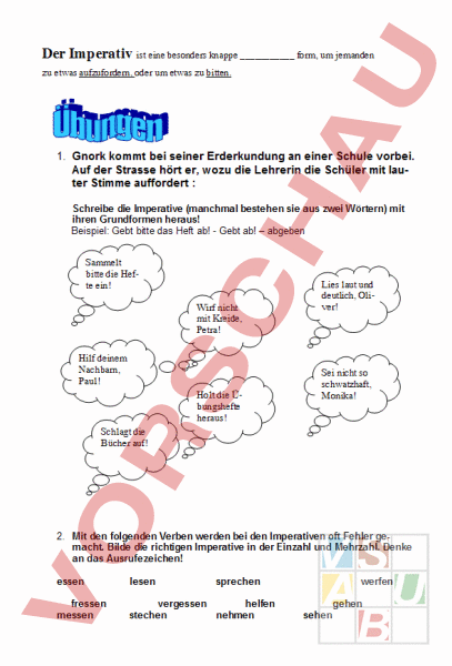 Arbeitsblatt: Imperativ - Deutsch - Grammatik