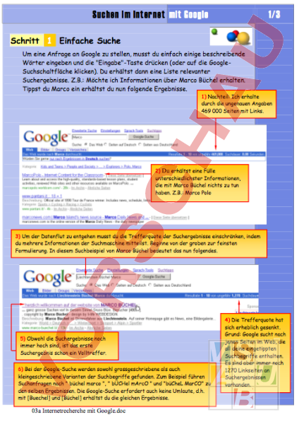 Internetrecherche Arbeitsblatt
 Arbeitsblatt Internetrecherche mit Google Informatik Internet