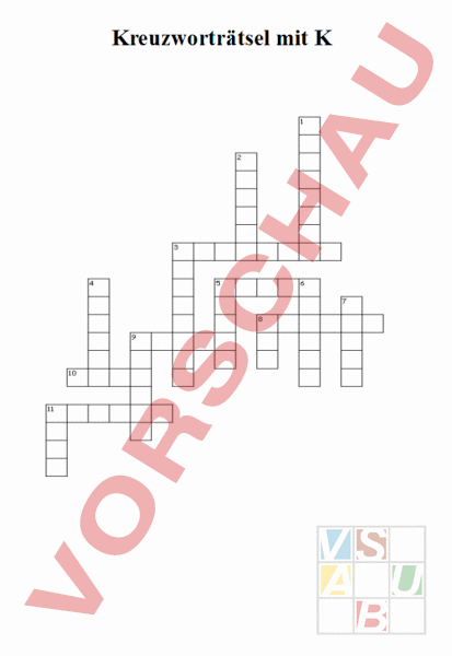 Arbeitsblatt Kreuzworträtsel zum Buchstaben K Deutsch Wortschatz