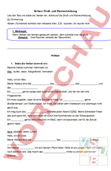 Arbeitsblatt Verben Nominalisierung Deutsch Grammatik