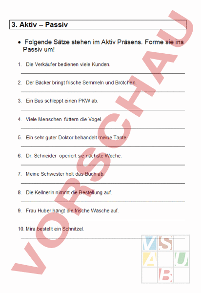 Arbeitsblatt Aktiv Passiv
 Arbeitsblatt Aktiv Passiv Deutsch Grammatik