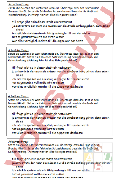 Arbeitsblatt: Wörtliche Rede - Deutsch - Grammatik