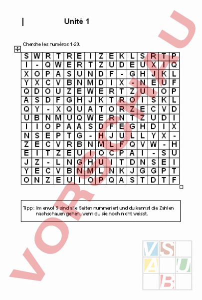 Arbeitsblatt: Zahlen 1-20 - Französisch - Wortschatz