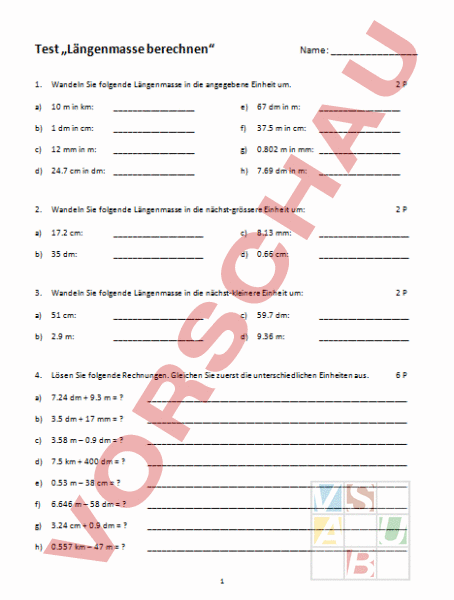 Arbeitsblatt: Test Längenmasse berechnen - Geometrie - Anderes Thema
