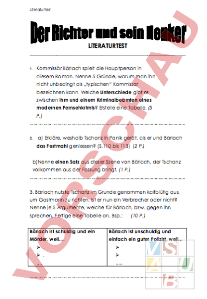 Charakterisierung Der Richter Und Sein Henker Arbeitsblatt: Der Richter und sein Henker - Deutsch - Leseförderung