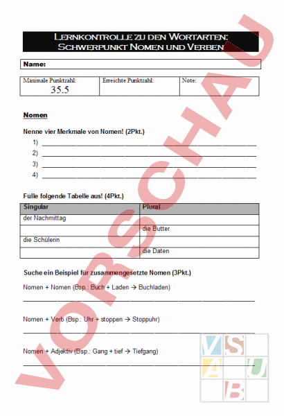 Text Nomen Arbeitsblatt: Text Nomen Verben - Deutsch - Grammatik