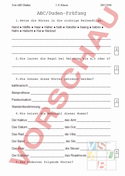 Arbeitsblatt: ABC/Dudenprfung - Deutsch - Anderes Thema