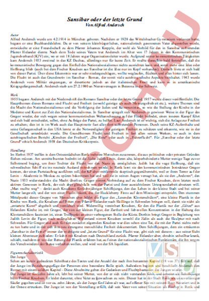 Inhaltsangabe Sansibar Oder Der Letzte Grund Arbeitsblatt: sansibar oder der letzte grund - Deutsch - Leseförderung