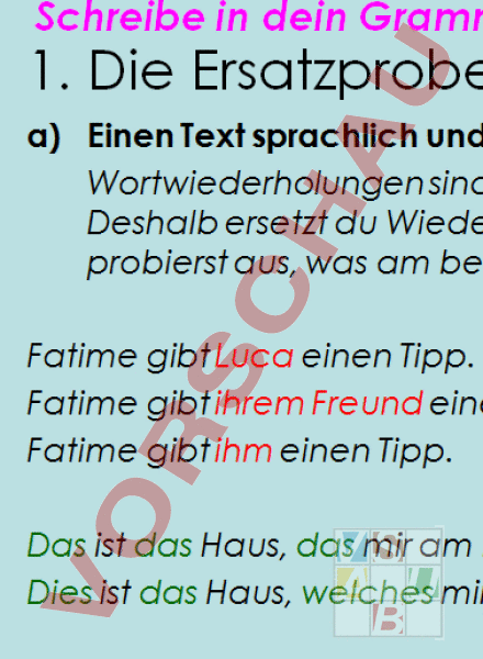 Arbeitsblatt: Die Proben - Deutsch - Grammatik