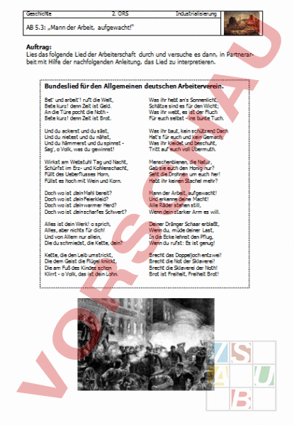 Arbeitsblatt Industrialisierung AB 5.3 Bundeslied für den Deutschen