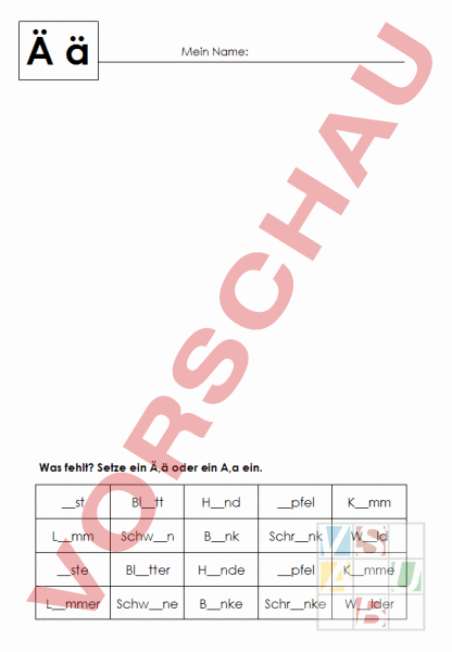 Arbeitsblatt: Umlaute - ä - Deutsch - Erstlesen