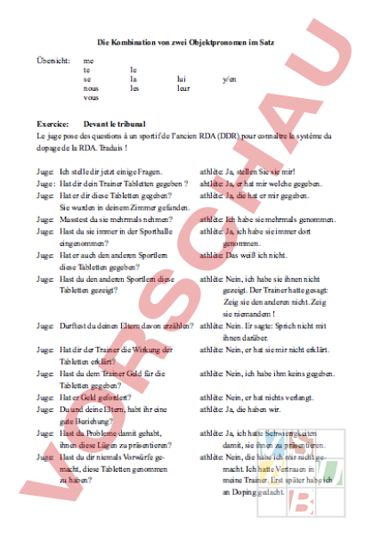 Arbeitsblatt: Objektpronomen - Französisch - Grammatik