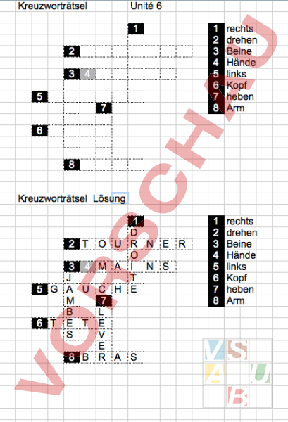 Arbeitsblatt Kreuzworträtsel U 6 Französisch Wortschatz