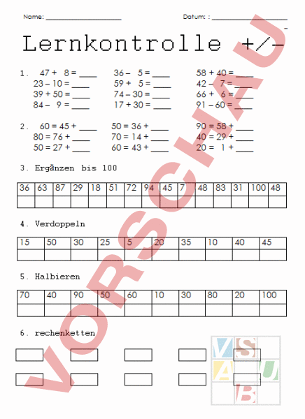 Arbeitsblatt: Plus/ Minus - Mathematik - Addition