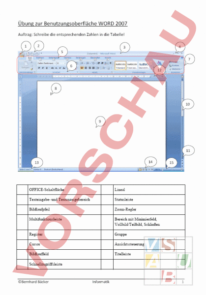 Arbeitsblatt Aufgabe Zu Word 2007 Anwendungsfenster Informatik Arbeitsblatt Aufgabe Zu Word 2007 Anwendungsfenster Informatik