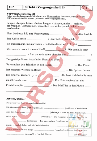 Arbeitsblatt Perfekt Vergangenheit 2 Deutsch Grammatik