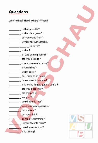 Arbeitsblatt: Questions - Englisch - Grammatik
