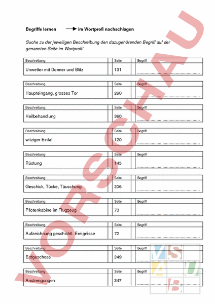 Arbeitsblatt: Begriffe im Wörterbuch nachschlagen - Deutsch - Wortschatz