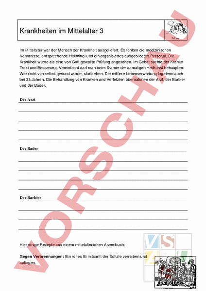 Arbeitsblatt: Berufe rund ums Kranksein im Mittelalter - Geschichte