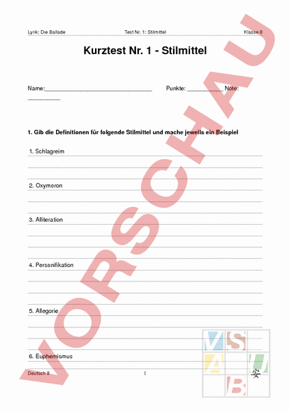 Arbeitsblatt: Stilmittel - Deutsch - Anderes Thema