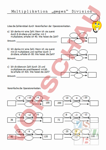 Arbeitsblatt: Multiplikation gegen Division - Mathematik - Division