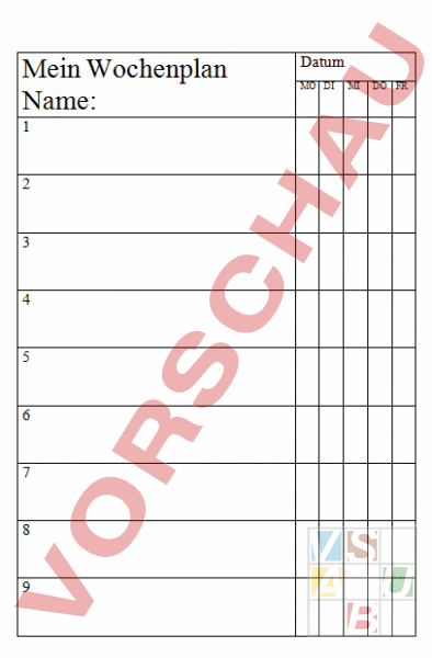 Arbeitsblatt: Wochenplan - Deutsch - Gemischte Themen