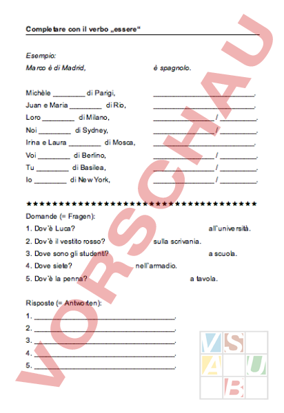 Arbeitsblatt: i verbi:essere - Italienisch - Grammatik