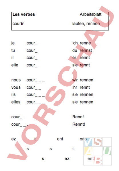Arbeitsblatt: -ir-Verben - Französisch - Grammatik