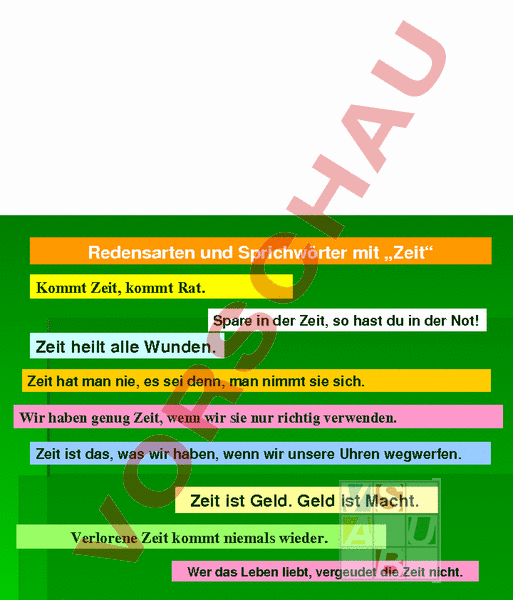 Arbeitsblatt Sprichwörter Zeit Deutsch Wortschatz