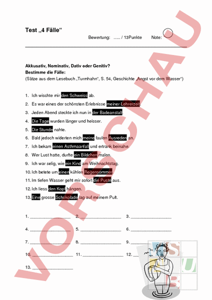 Arbeitsblatt: Vier Fälle - Deutsch - Grammatik