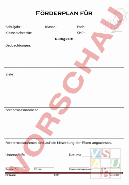 Arbeitsblatt: Förderplanung - Diverses / Fächerübergreifend - Anderes Thema