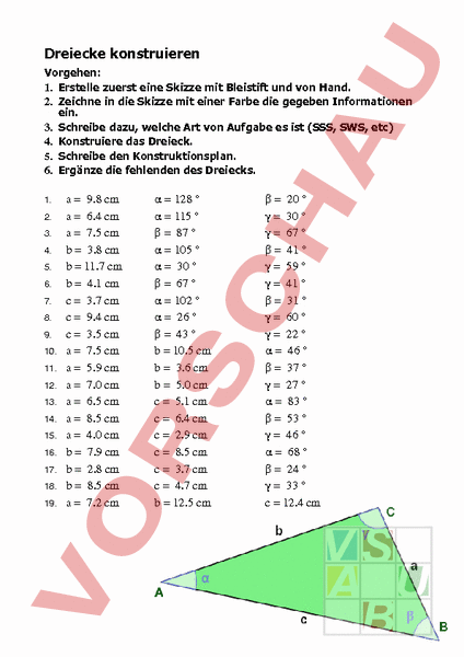Arbeitsblatt: Dreiecke konstruieren - Geometrie - Körper / Figuren