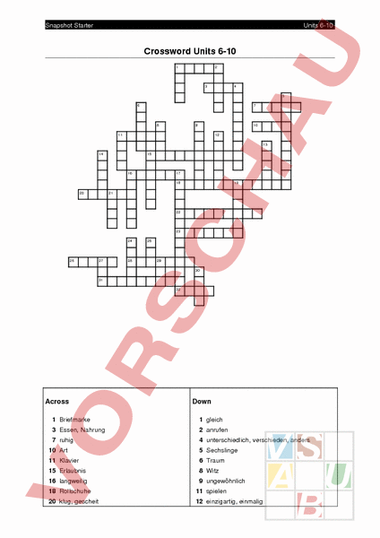 Arbeitsblatt Crossword Units 6 10 Englisch Wortschatz