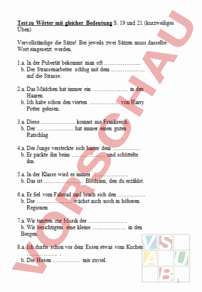 Arbeitsblatt Homonyme Deutsch Wortschatz