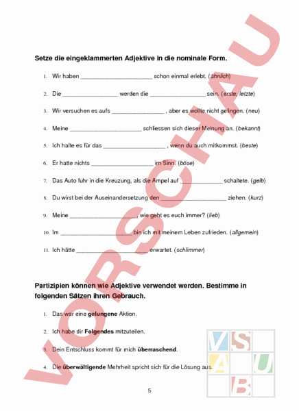 Arbeitsblatt: Adjektive S5 - Deutsch - Grammatik
