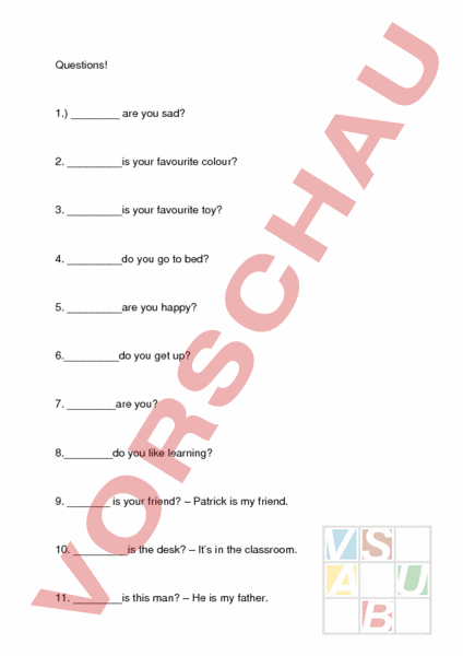 Arbeitsblatt: Fragesätze - Englisch - Grammatik