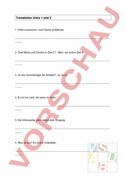 Arbeitsblatt: Translation zur Unit 1/2 - Englisch - Texte schreiben