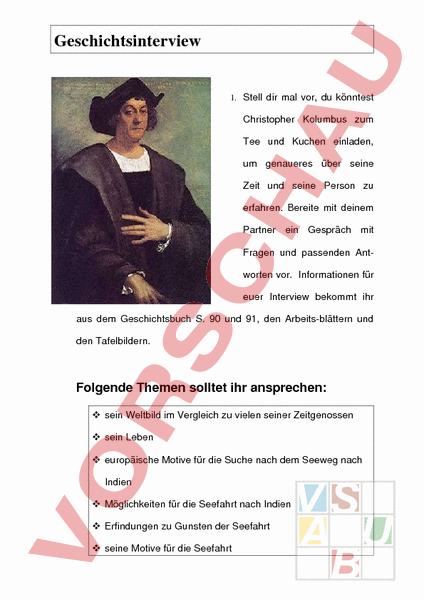 Arbeitsblatt: geschichtsinterview mit kolumbus - Geschichte - Neuzeit
