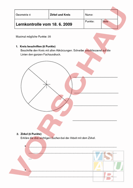 Zirkel Beschriften Arbeitsblatt
 Arbeitsblatt Lernkontrolle Zirkel und Kreise Geometrie Anderes Thema