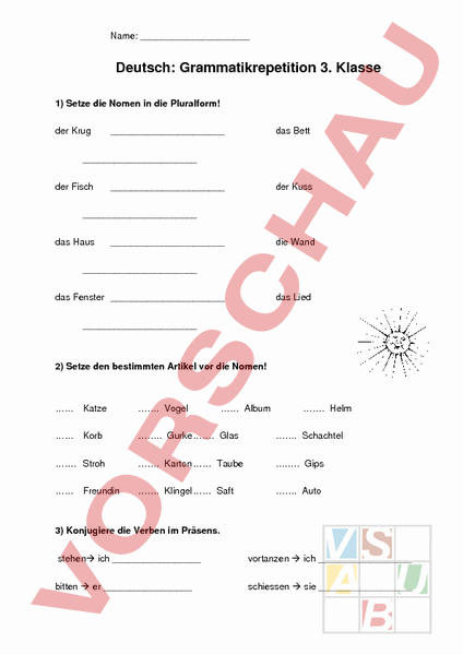 Arbeitsblatt: Grammatikrepetition 3.Klasse - Deutsch - Grammatik