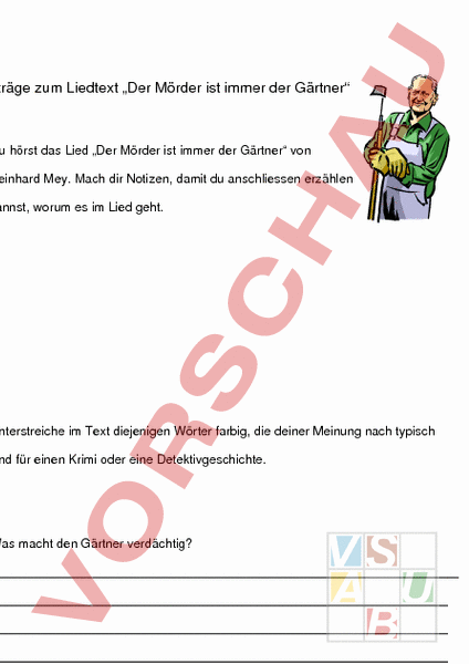 Arbeitsblatt Der Mörder ist immer der Gärtner (Thema Krimi) Deutsch