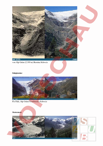 Arbeitsblatt: Bilder Gletscher früher - heute - Geographie - Schweiz